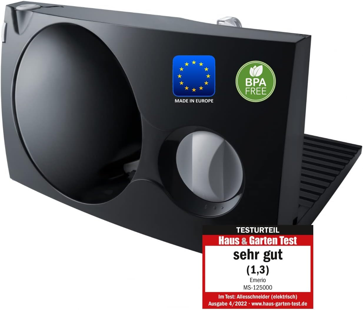 Emerio Cortadora Multiusos "Made in EU" MS-125000, Hoja de Acero Inoxidable Fabricada en Alemania, Regulable 0-17mm, 100W Naty Shop Ralladores y Rebanadores Individuales Negro