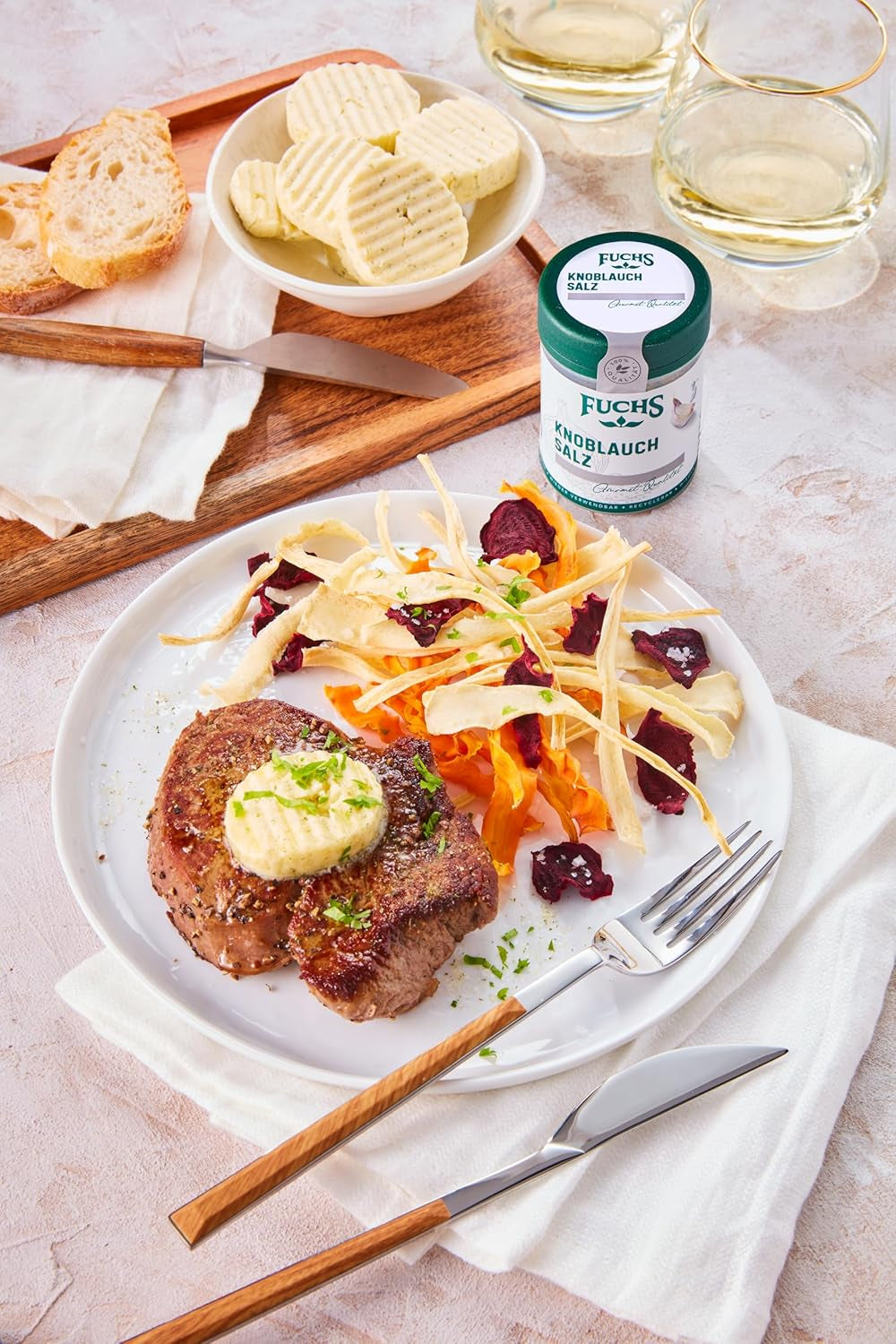 Fuchs Gewürze - Knoblauchsalz - Gewürzsalz für Dips, Saucen und Gemüse - ingredientes naturales - 90 g en wiederverwendbarer, recyclebarer Dosis