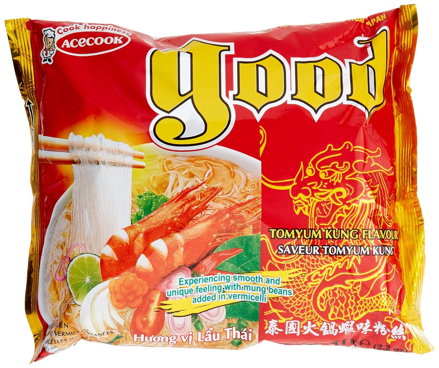 ACECOOK - Fideos instantáneos de vidrio GD Tom Yum - (1 x 61 gr)