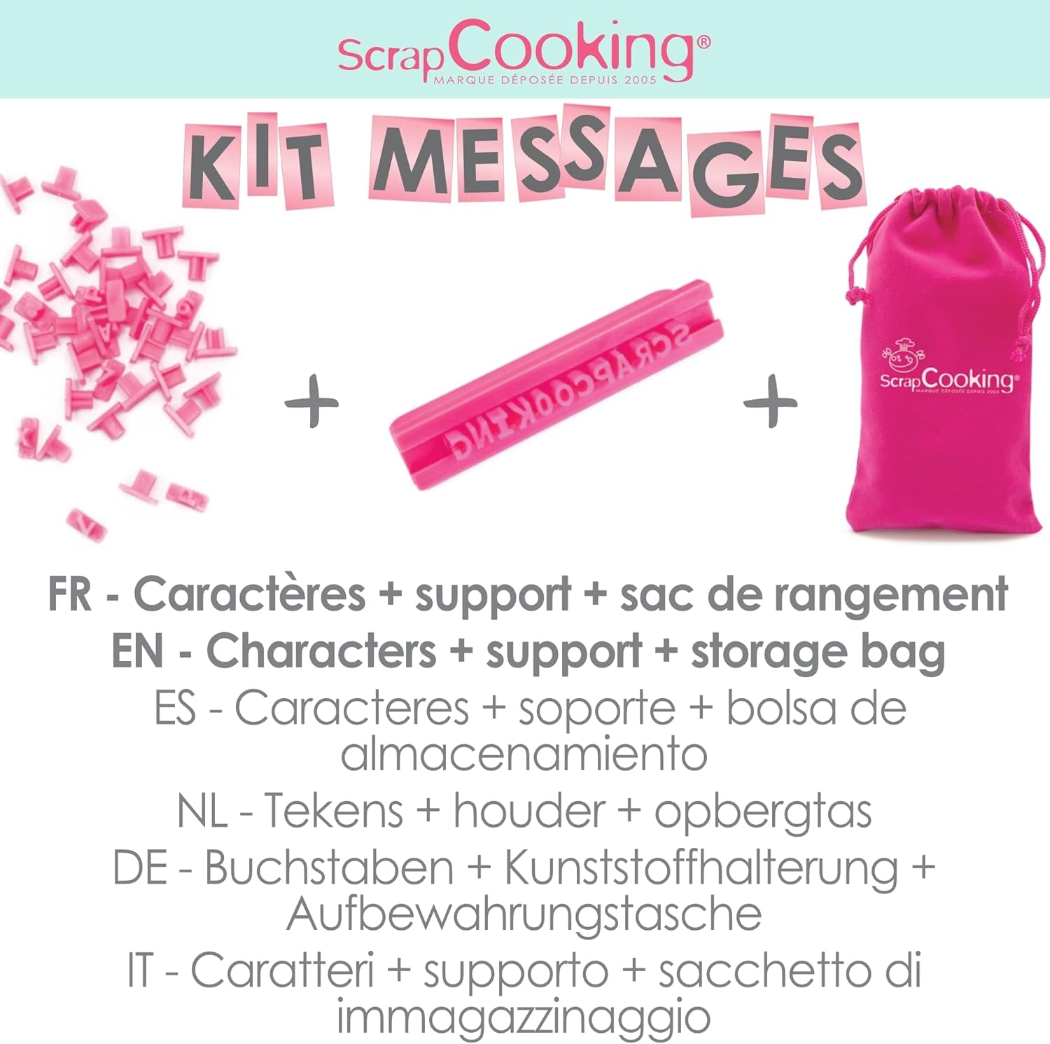 ScrapCooking 3700392420413 Set de ștampile pentru fursecuri, numere și litere – Pentru fondant, fursecuri, copt – Forme de tăiat decorate personalizate, plastic, roz