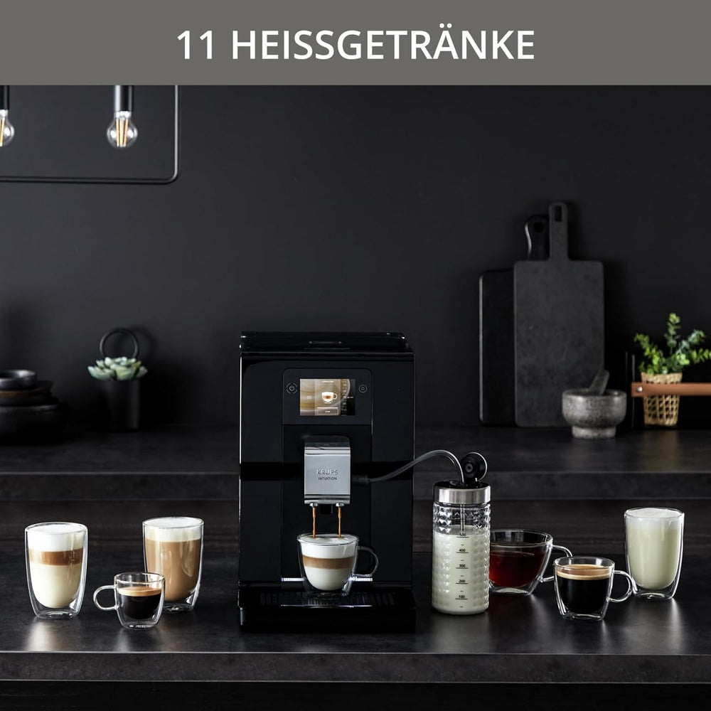 Espressor complet automat Krups Intuition Preference cu funcționare similară cu cea a unui smartphone, ecran tactil color de 3,5", tehnologie Smart Slide, sistem de iluminare intuitiv, 11 băuturi, recipient pentru lapte, EA873810