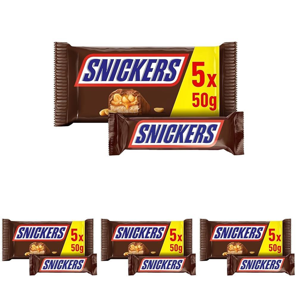 Snickers Chocolate Bar Cacahuete Caramelo Paquete de 5 barras | Merienda de fútbol | (1x5x50g)