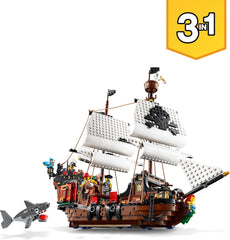 LEGO Creator Juego de Barco Pirata 3 en 1, Juguete con 3 Opciones de Construcción, Construye una Taberna Pirata o una Isla Pirata Calavera, Incluye 3 Minifiguras de Aventuras de Juego de Roles 31109 Juegos de Construcción Besuche den LEGO-Store
