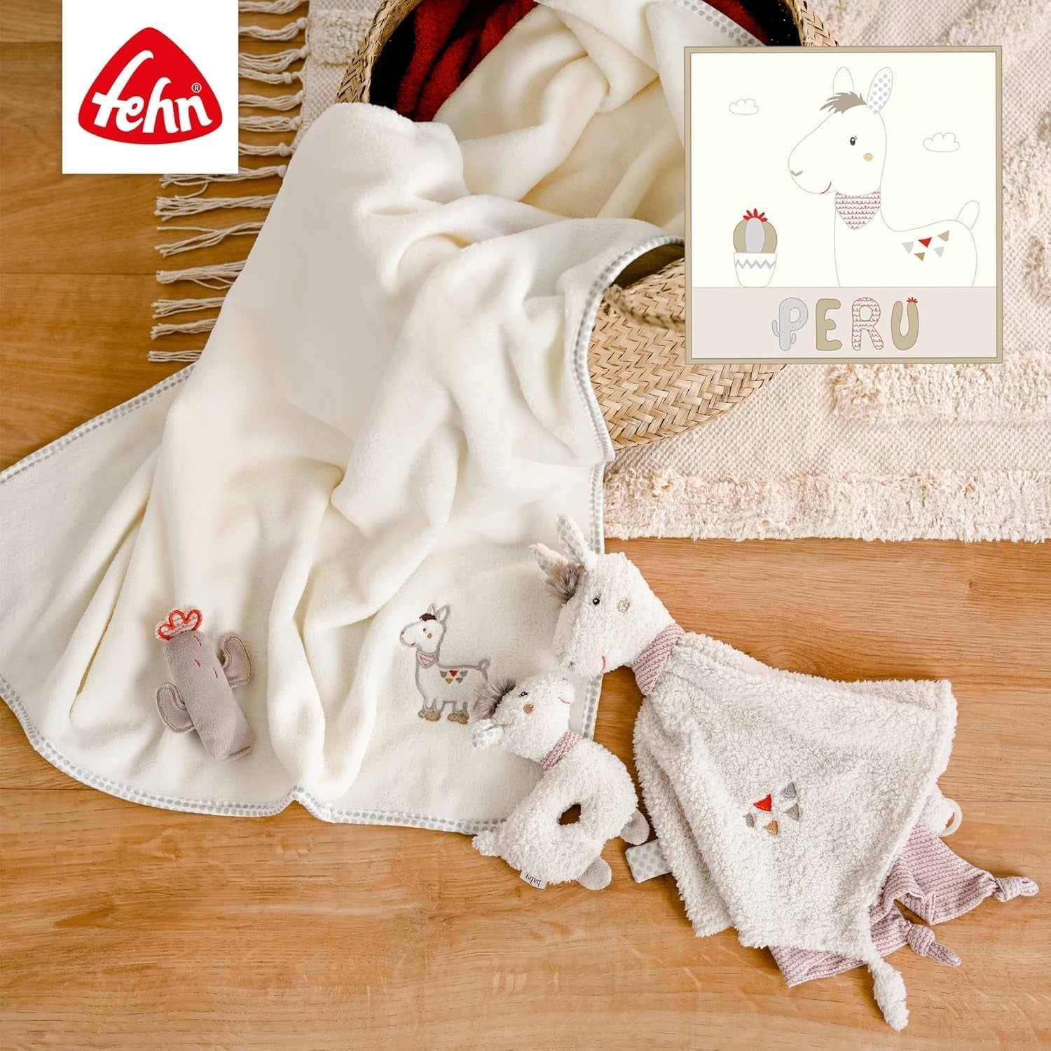 Fehn baby ring grasping toy lama - jucărie de pluș pentru bebeluși cu zornăitor - jucărie pentru abilități motorii pentru învățare jucăușă - jucărie de pluș ca ajutor pentru somn - jucărie pentru bebeluși și copii mici de la 0+ luni Jucarii Bebe Naty Shop