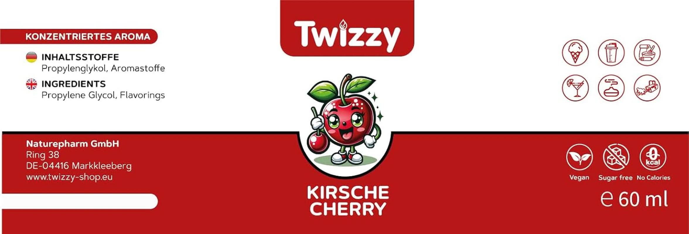 Twizzy Sabor alimentario Cereza - 60 ml - Sabor intenso - Ideal para repostería Aromas Naty Shop