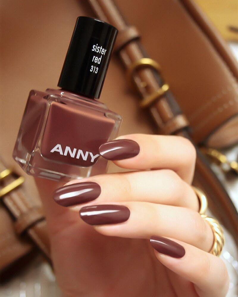 ANNY Esmalte de uñas - Esmalte de uñas de color de alta calidad, duradero, resistente a las astillas y de secado rápido, color: rojo hermana - marrón moca elegante - 15 ml