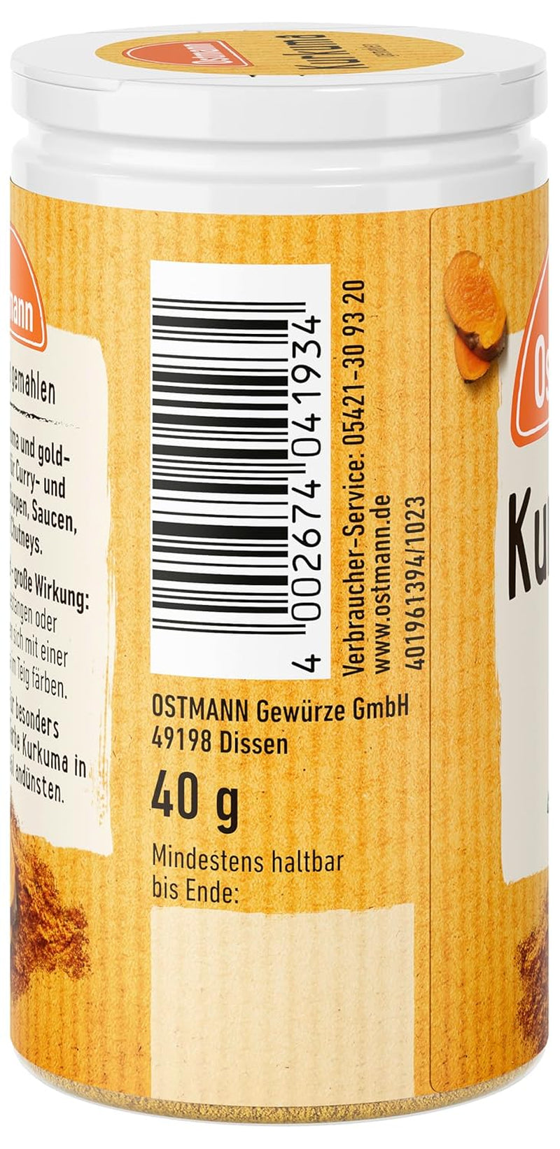 Ostmann Gewürze - Kurkuma gemahlen | Perfektes Gewürz für Curry- und Reisgerichte | Verleiht Gerichte eine goldgelbe Farbe | Ingredientes Naturales | 40 g en Der Streudose