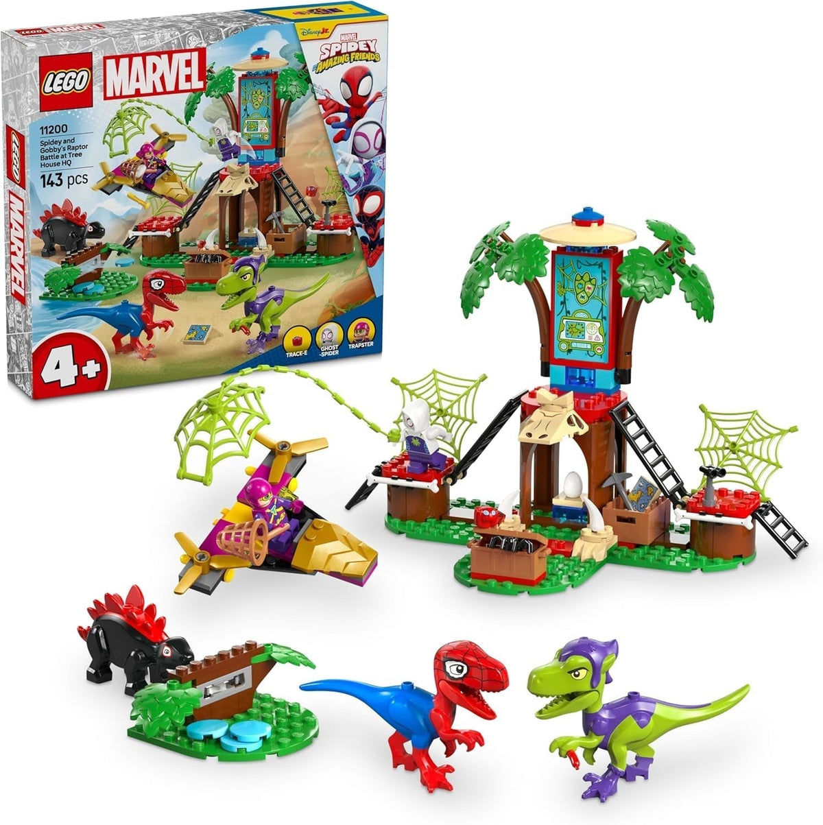 LEGO Marvel Enfrentamiento en la Casa del Árbol: Spidey-Rex vs. Gobby-Raptor, Set de construcción y juego de dinosaurios, Dinosaurio de juguete, regalo para niños y niñas mayores de 4 años, Spidey y sus súper amigos 11200 Juegos de construcción Besuche den LEGO-Store Default Title