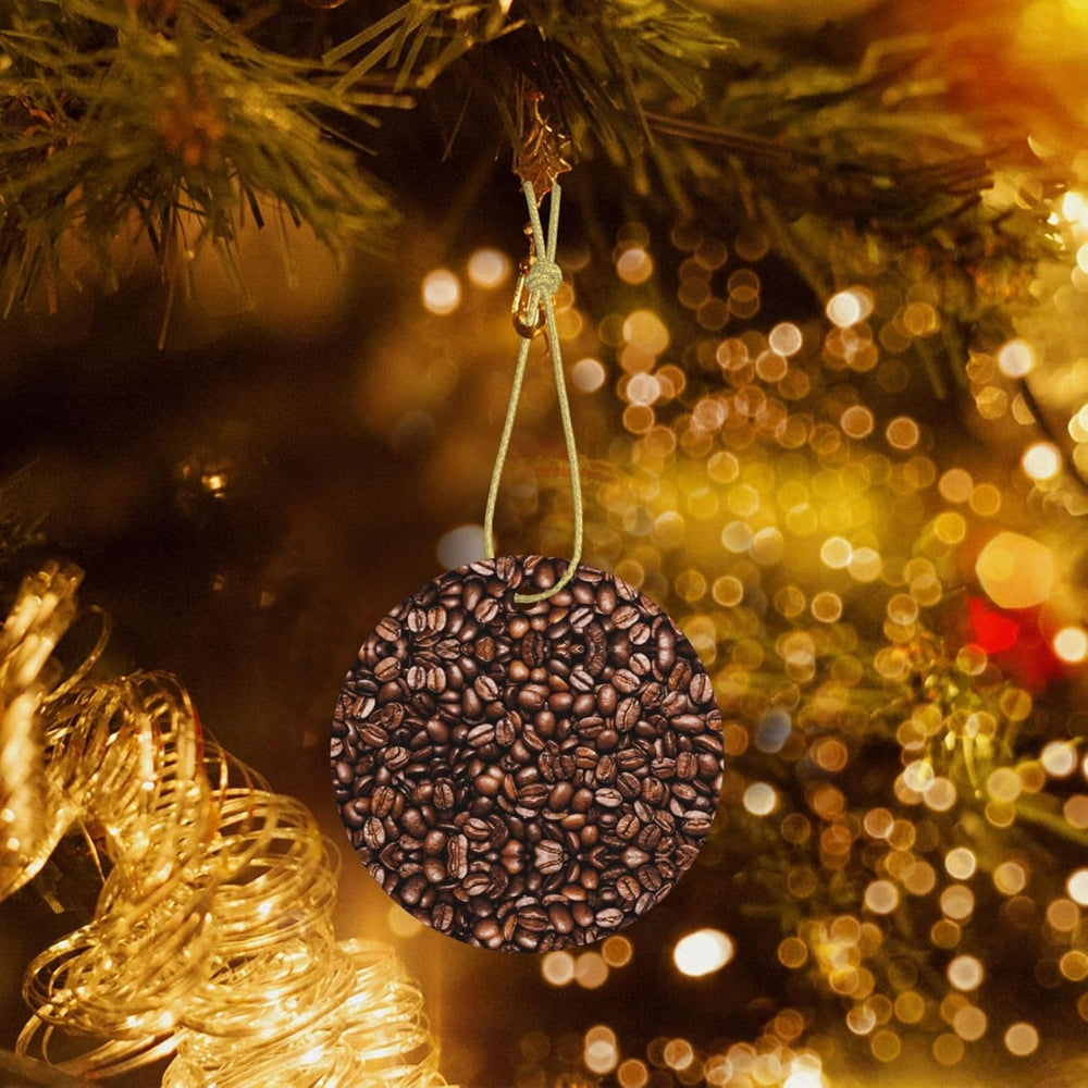 Boabe de cafea prăjite amuzante, față-verso, imprimate, ceramice, rotunde, cu șnur auriu pentru agățat, decor festiv pentru casă, birou