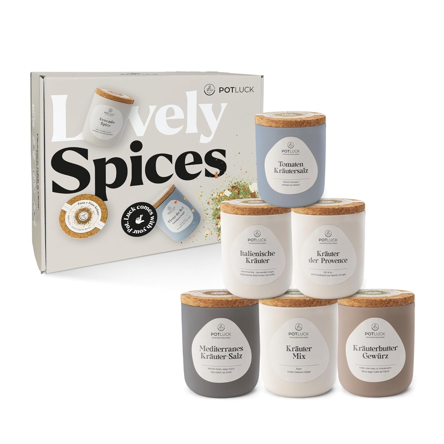 Comida compartida | Kräuter Kumpel Juego de 6 unidades | Gewürzmischungen im Keramiktopf | Vegano, sin gluten y con ingredientes naturales