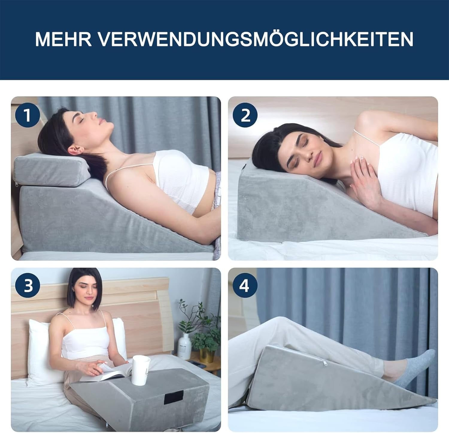 Pernă de citit și pernă cu pană pentru ridicarea picioarelor, pernă din spumă cu memorie pentru gât, spate și picioare, pernă detașabilă multifuncțională pentru pat, canapea, șezut, dormit și odihnă (gri)