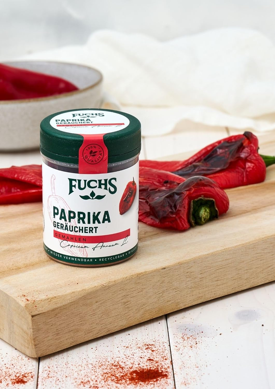 Fuchs Gewürze - Paprika geräuchert gemahlen - rauchiger Gesmack für BBQ, Gulasch oder Tofu - ingredientes naturales - 60 g en wiederverwendbarer, recyclebarer Dosis