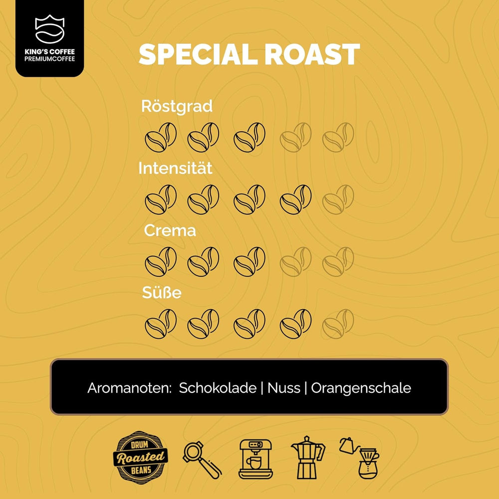 KING'S COFFEE - PRĂJIRE SPECIALĂ - 1 kg Boabe Espresso Premium Barista - Cafea cu Aciditate Scăzută - Prăjire în Loturi Mici din Italia - Cel mai fin amestec Arabica-Robusta pentru aparate complet automate și portafiltru