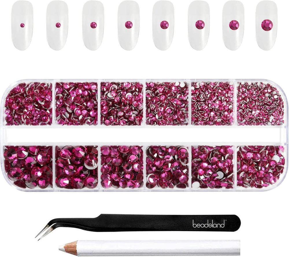 Beadsland 2500Pcs Glas Nailart Strasssteine Kristall Flatback Edelsteine Runde, ​​Für Handwerk Gemischt 8 Größen SS4 ~ SS30 Mit Picking Pinzette Und Stift (Kristall Weiss)