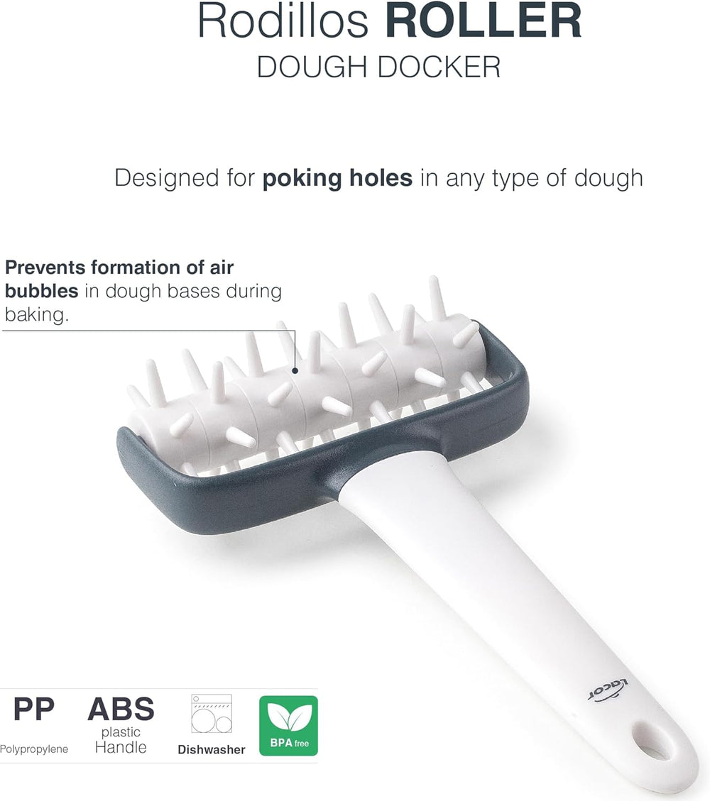 - 68802 - Küchenrollkissen, Tupfwalze, Nudelrolle, Verhindert Blasen im Teig, Ergonomischer Griff, 100% Abnehmbar, Spülmaschinenfest, Polipropileno, Libre de BPA, 12x19,5 cm