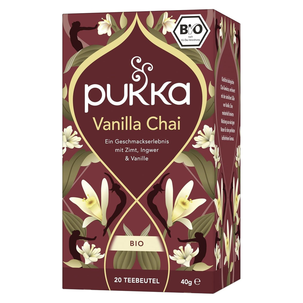 Pukka | Amestec de ceaiuri aromatizate bio „Vanilla Chai” | Scorțișoară, ghimbir și vanilie | Ceai pentru o răsfățare cu dulceață naturală | Pachet de 1 | 20 pliculețe de ceai