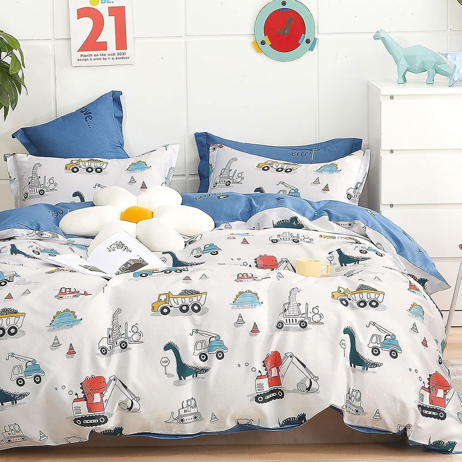 Ropa de cama infantil, unisex, dinosaurios, algodón Ropa de cama infantil Naty Shop Modelo B 135 X 200 cm + 80 X 80 cm