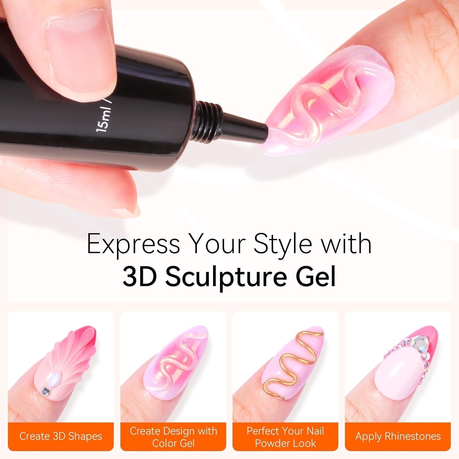 Makartt 3D Gel Nail Art - Gel Lipici Stras 15G pentru Brelocuri Unghii, Gel Sculptură Unghii Multifuncțional pentru Design Unghii DIY, Sculptură Unghii Modelare Unghii Acasă (Transparent)