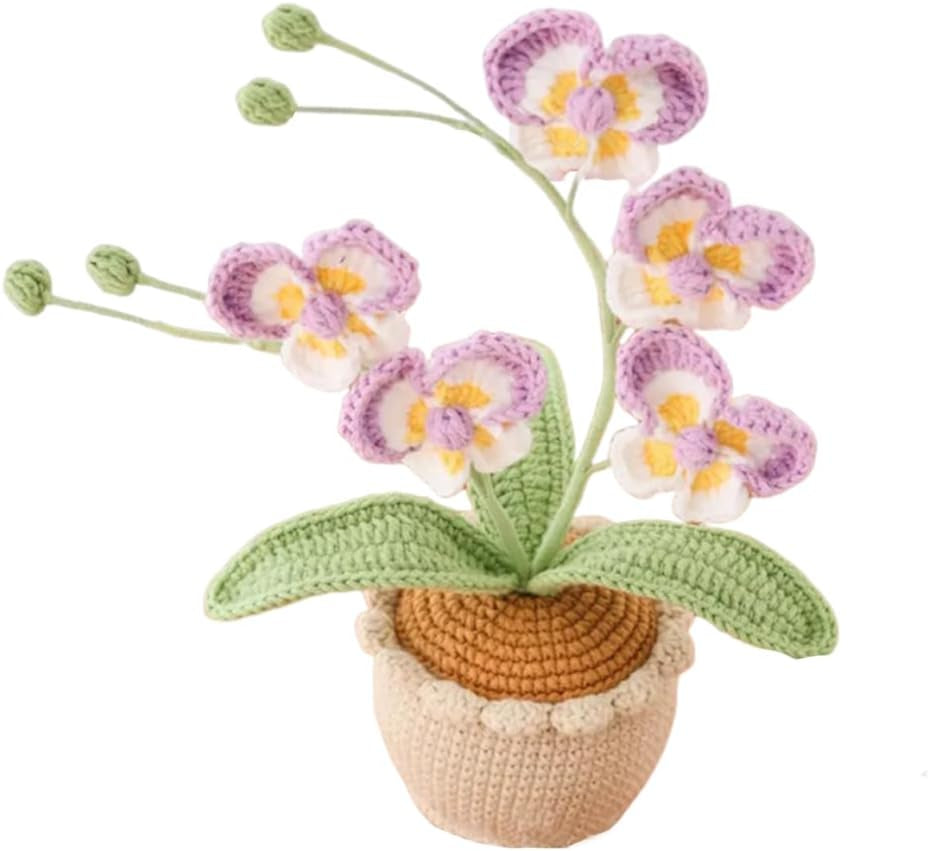 Handgefertigte Gehäkelte Phalaenopsis-Orchidee Topfpflanzen Gestrickte Künstliche Orchidee Phalaenopsis Blumen Mit Exquisitem Topf Für Weihnachten Geburtstag Abschluss Geschenke Für Frauen