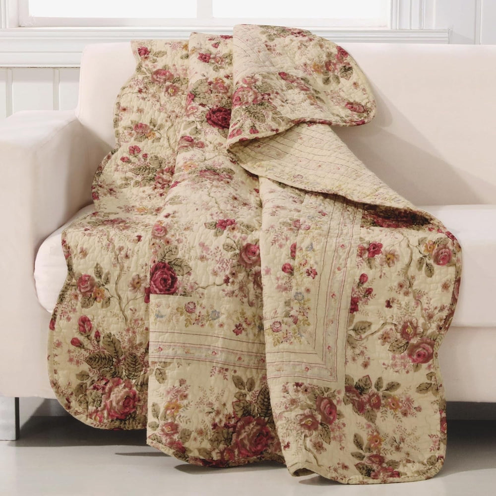 Greenland Home Antique Rose - estampado floral clásico y tradicional - 100% algodón, manta acolchada, 127 X 152,4 cm, color crudo Camas y fundas Greenland Home Fashions