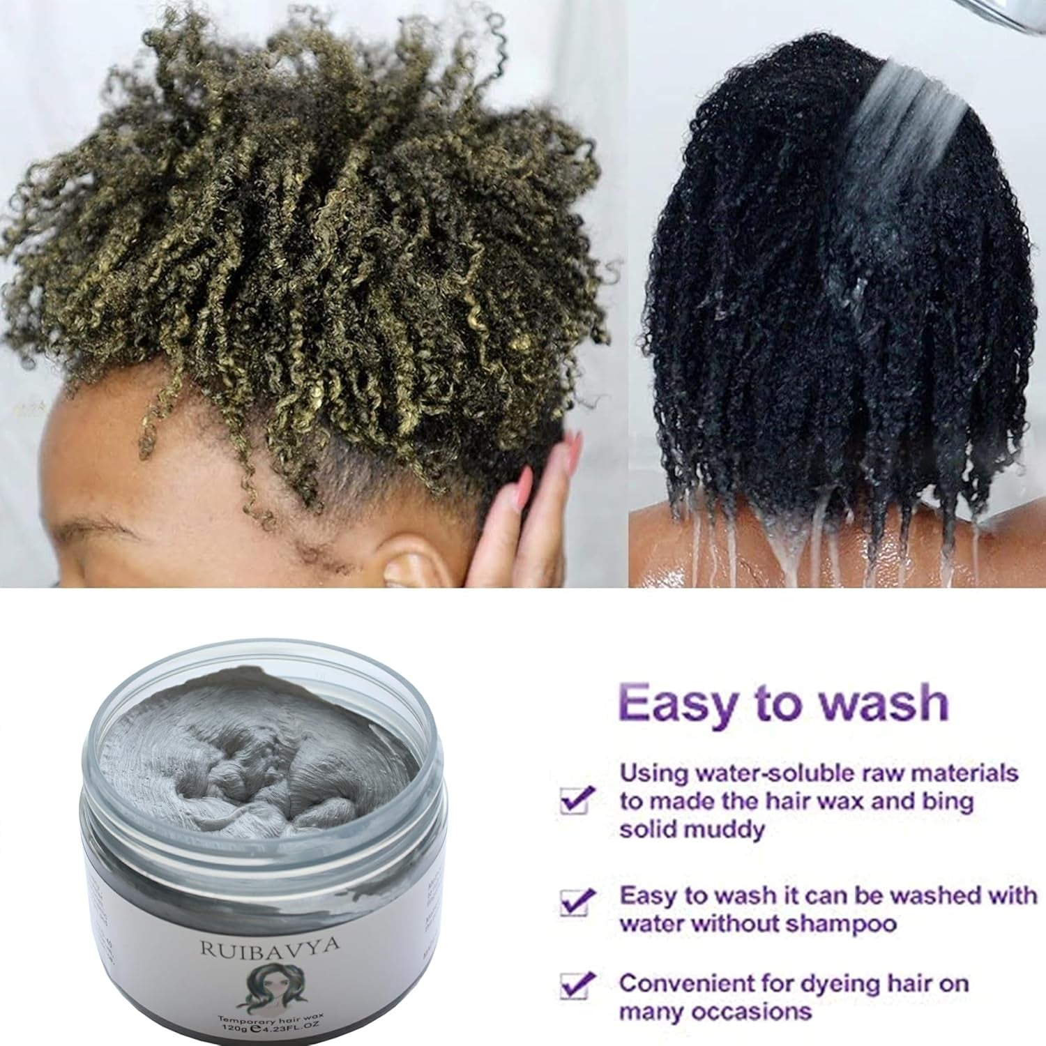 Culoarea părului Ceară de păr Vopsea de păr instantanee De unică folosință Noroi de păr Natural Hairstyle Cream Unisex Temporar Modelare Compound Pomadă Gri Vopsea pentru par Naty Shop