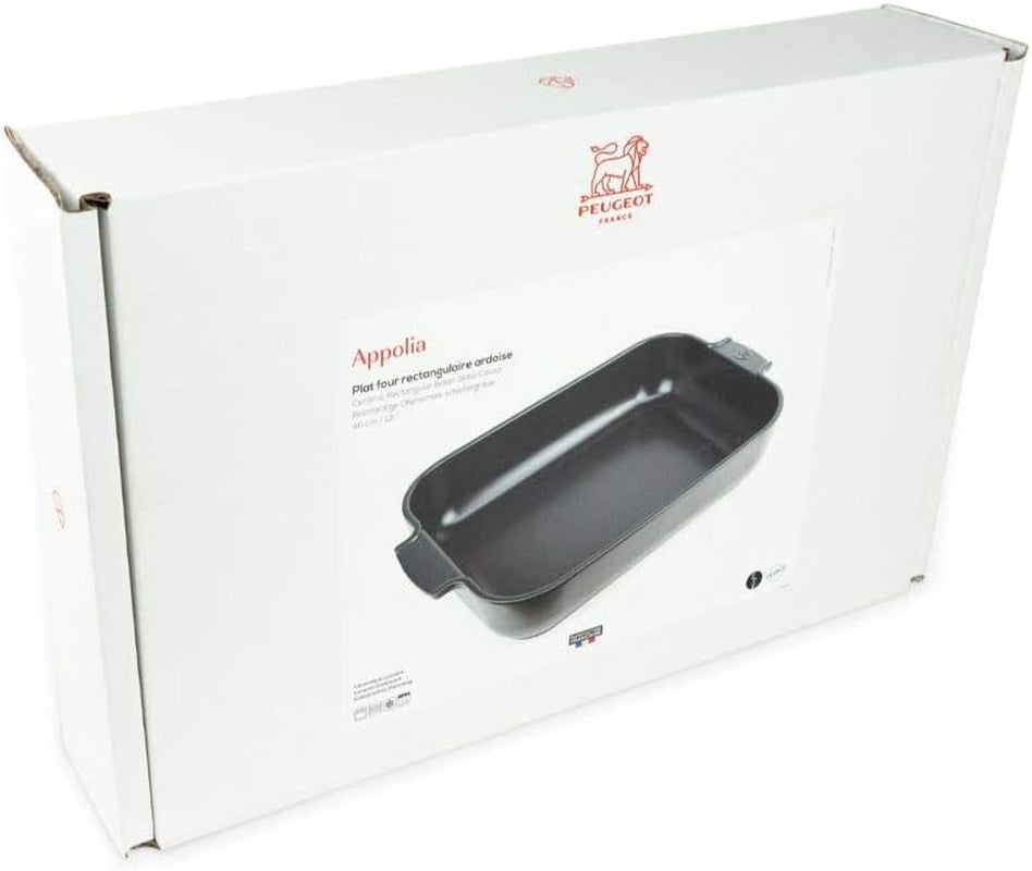 Peugeot Appolia Rechteckige Auflaufform Mit Griffen, Keramik, Schiefer / Grau, 8,3X40,5X27,2 Cm, Fassungsvermögen: Ca. 4 L, 60022 Moldes y bandejas para repostería Naty Shop