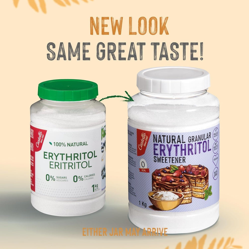 Natural Erythrit - Kristallzucker | 10G = 7G Zucker | Natürlicher Zuckerersatz - 0 Kalorien - 0 Glykämischer Index - Keto Und Paleo - 0 Netto-Kohlenhidrato - Kein GVO - Castello since 1907-1Kg Edulcorantes Naty Shop