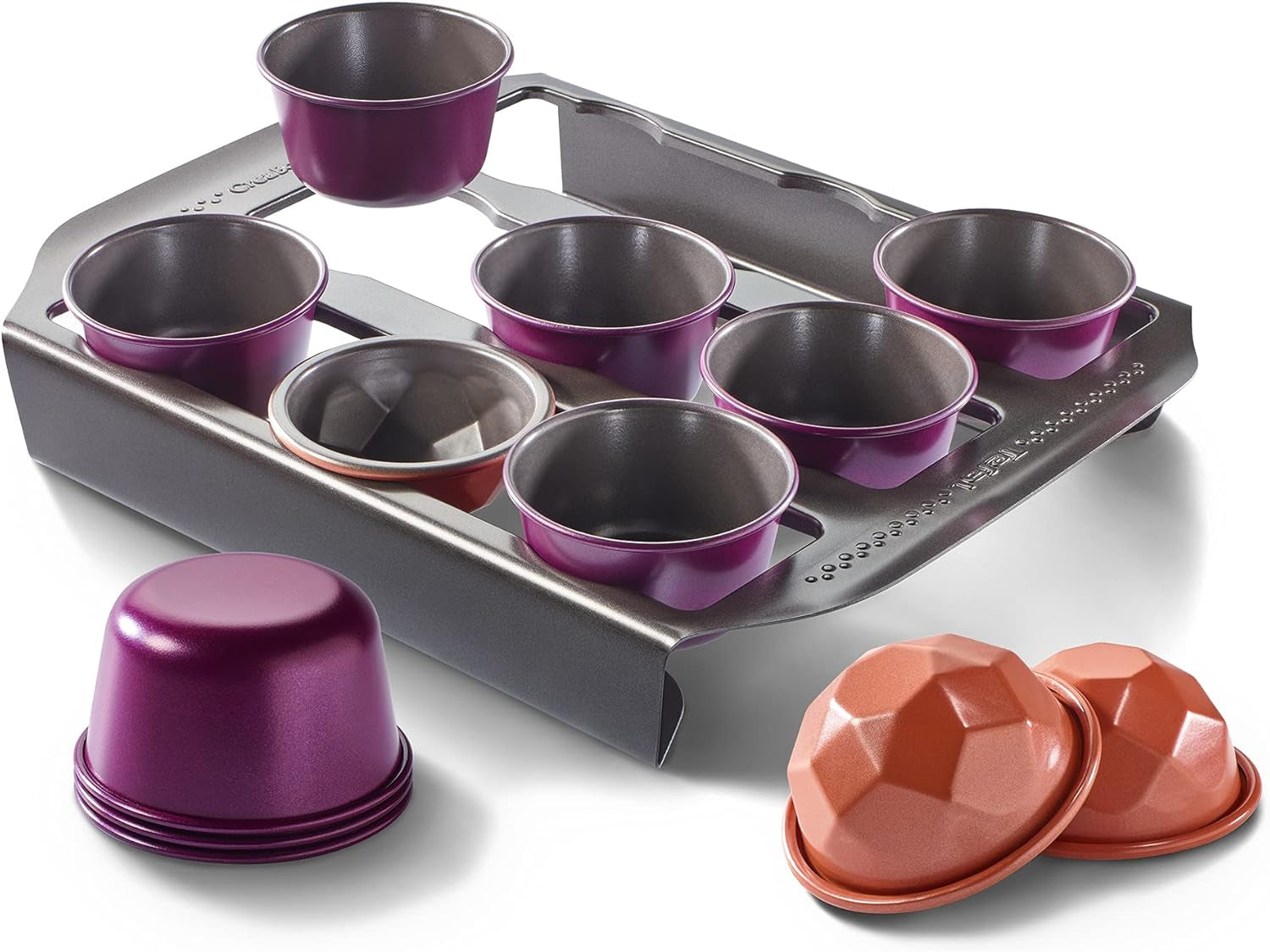 Tefal Creabake Muffins Creabake Backformen, 7,5 cm, Antihaftbeschichtung, Stapelbares System, Kreative Rezepte Für Süßigkeiten Und Salade, Einfaches Backen, Eisenfarben Moldes y bandejas para hornear Naty Shop Starter-Set