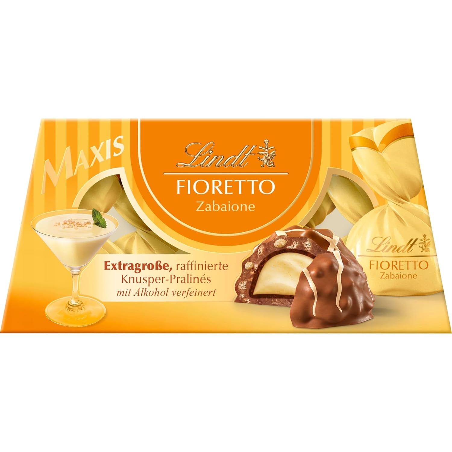 Chocolate Lindt | Set de regalo FIORETTO Zabaione | 138 g | 6 bombones de chocolate con leche rellenos de trufa Zabaione y cobertura crujiente, que contienen alcohol | regalo de chocolate