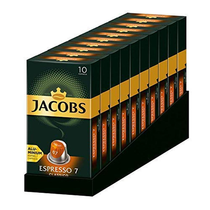 Jacobs Kaffeekapseln Espresso Classico, Intensität 7/12, 10 x 10 Getränke, Nespresso* kompatible Kaffee Kapseln, 100 Kapseln
