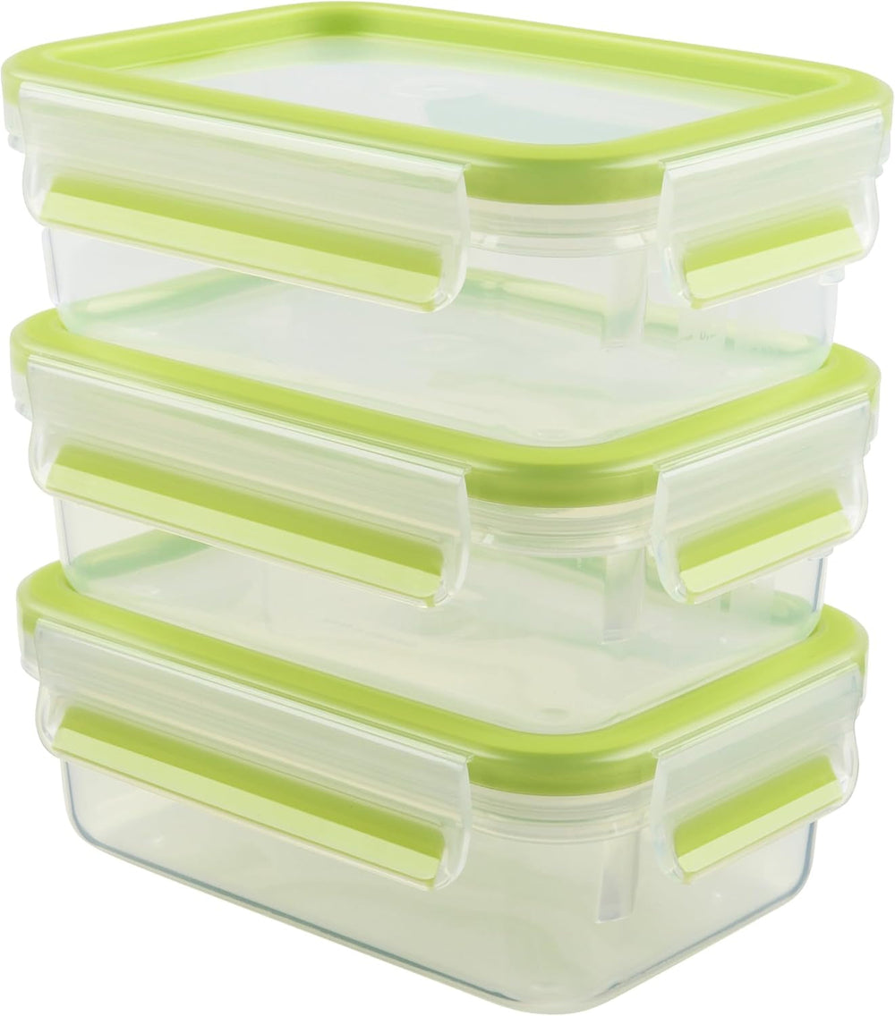 Emsa 515585 Food Clip & Close | Set 3 piese | plastic | transparent / verde | 0.55 / 1 / 2.2 litri Cutii depozitare alimente Naty Shop Verde 0.55 L