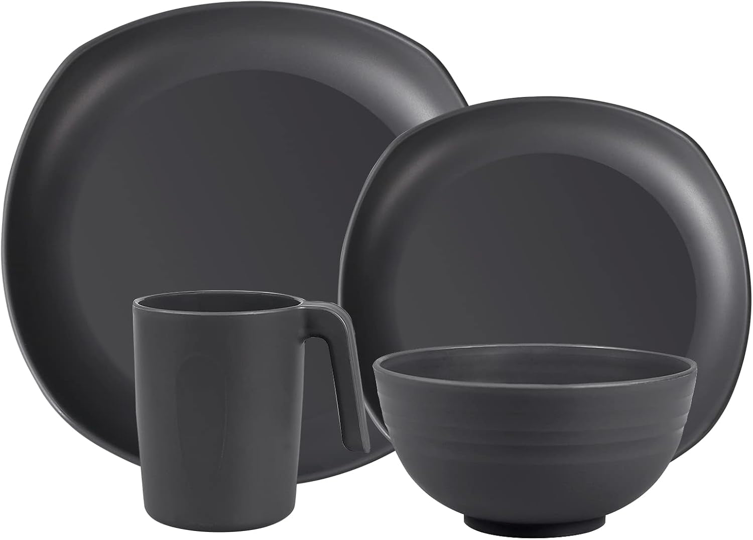 Set de veselă din PP | Set de veselă ușor și indestructibil, format din 16 piese, pentru copii și adulți, set combinat de masă cu 4 farfurii, 4 farfurii de desert, 4 boluri, 4 cești pentru 4 persoane