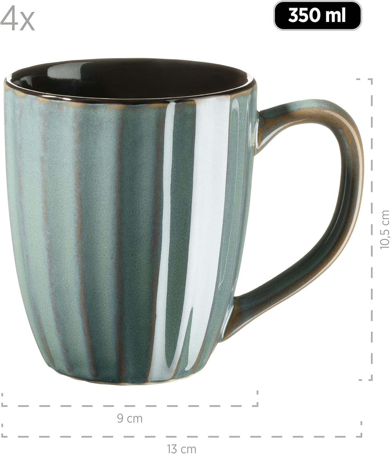 Set de veselă MÄSER 931964 Confino Series pentru 4 persoane, aspect vintage modern, set combinat din ceramică, 20 de piese, culoare petrol cu accente negre, gresie