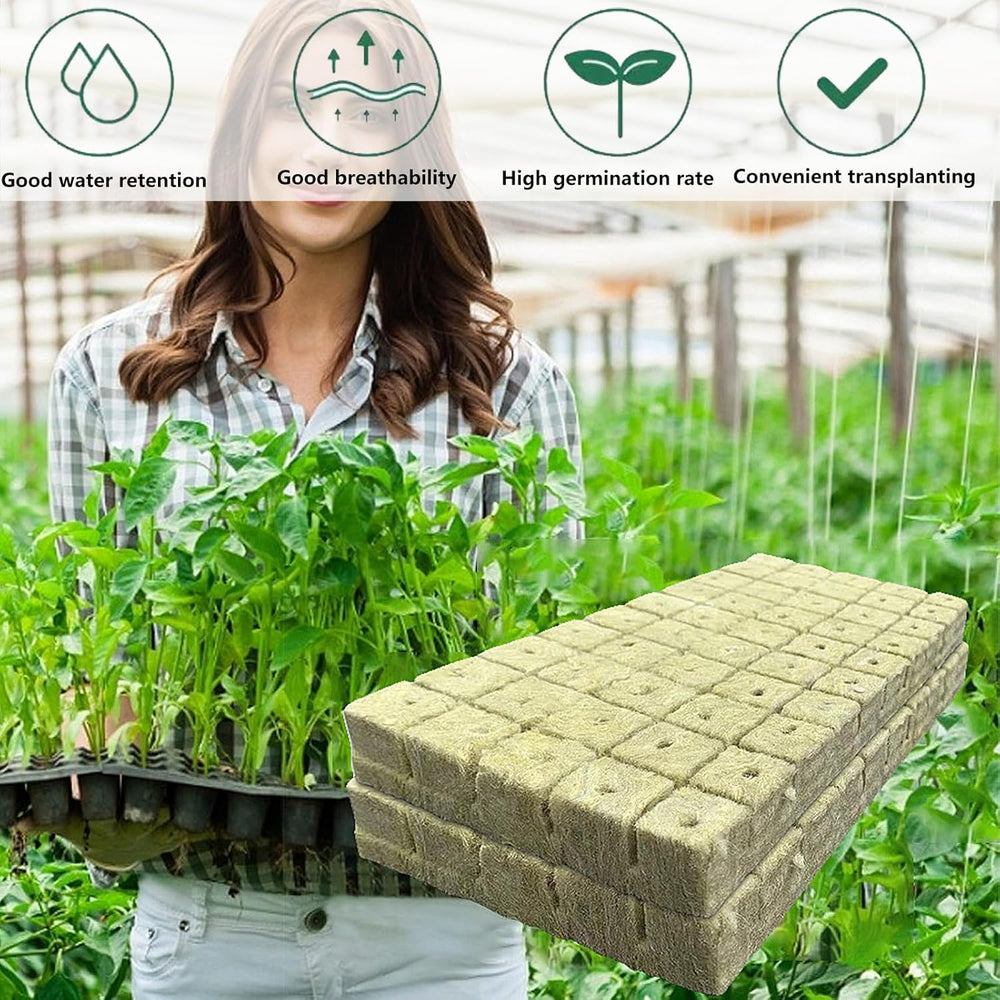 50 Piezas Estera de Cultivo de Lana Mineral, Cubo de Lana Mineral, Aislamiento de Lana Mineral, Estera de Cultivo de Lana Mineral con Tijeras y Guantes para Cultivo sin Suelo, Hidroponía y Trasplante