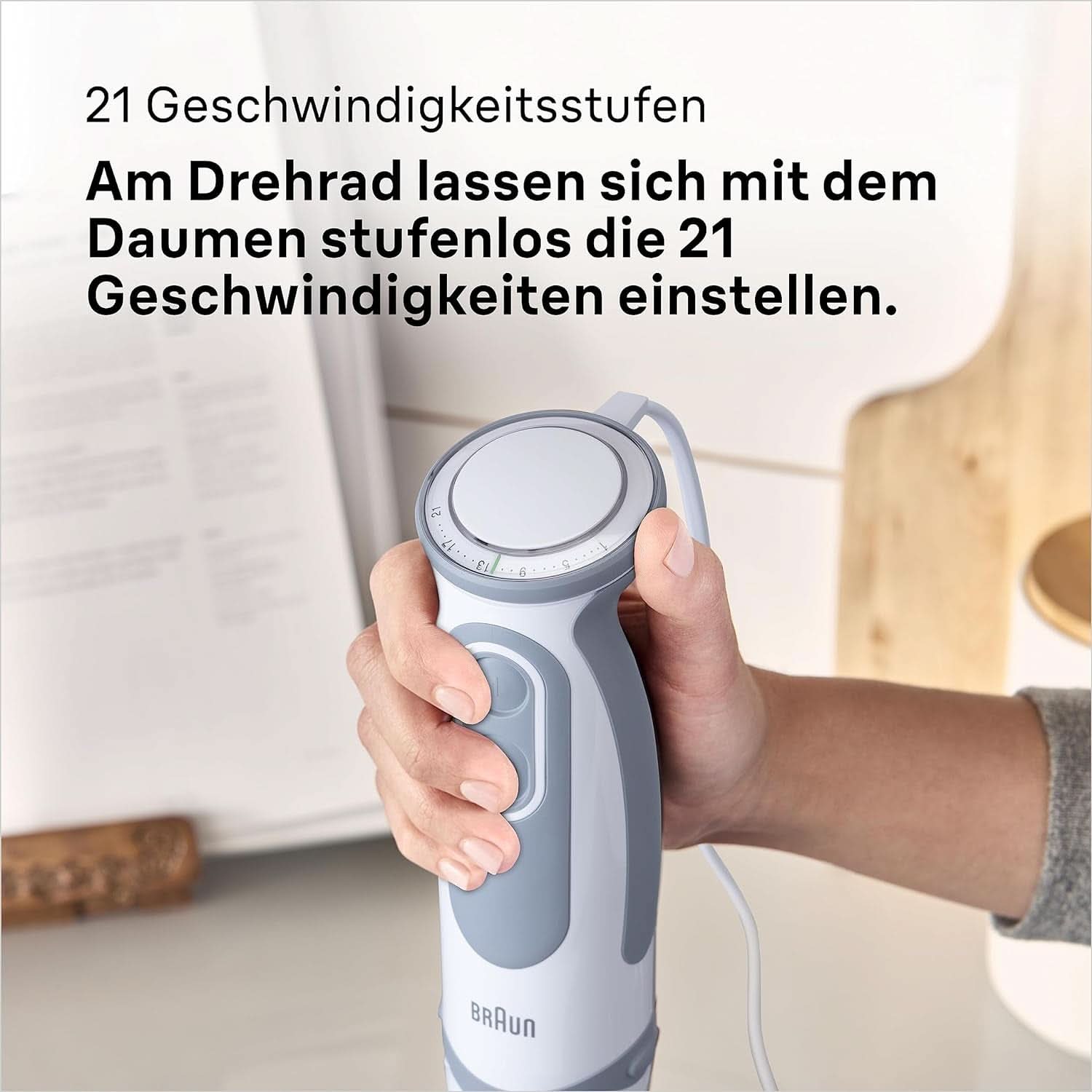 Braun Stabmixer MQ 5200WH - Multiquick 5 Vario Pürierstab Mit Edelstahl Mixfuß, 1000 Watt, Inkl. 600 Ml Mix- & Messbecher, Weiß/Grau Cocina Naty Shop