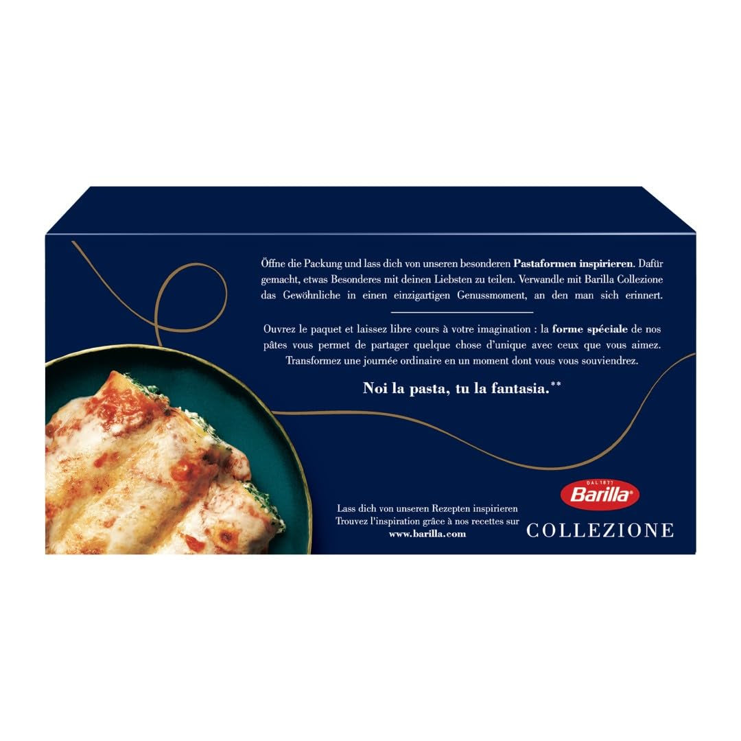 Barilla Collezione Canelones Pasta de trigo duro de alta calidad Siempre al dente Paquete de 12 (12 x 250 g)