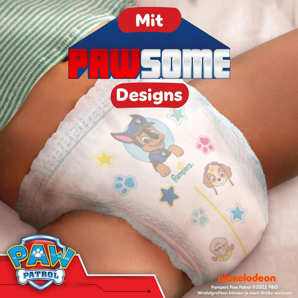 Pampers Baby Dry Pants Diaper Patrol Puppy Edition, talla 5, 160 pañales, 11 kg - 17 kg, ajuste de 360° con tope y sistema de protección