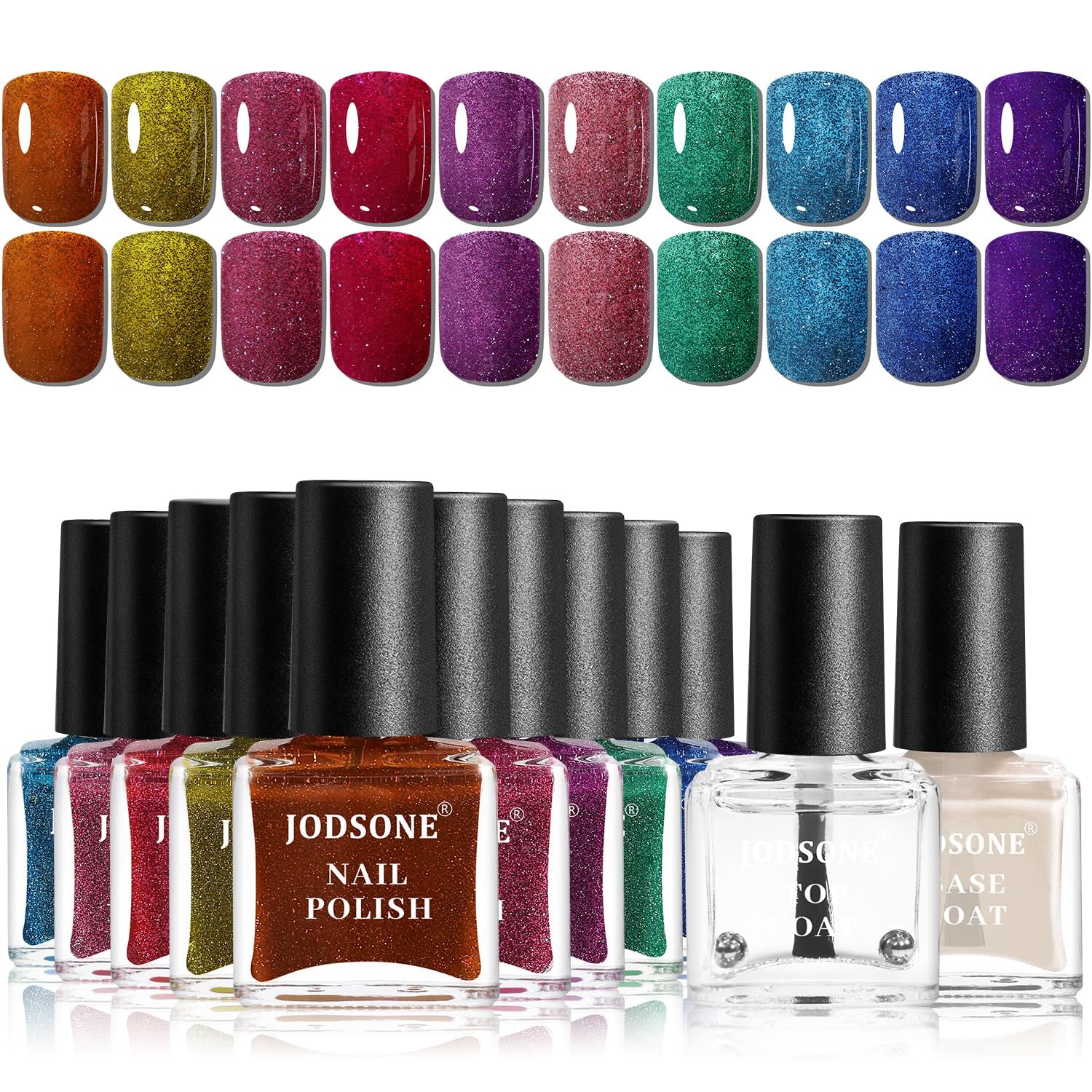 JODSONE Juego de esmaltes de uñas de 12 piezas, combinación de 10 colores, 2 capas base y capa superior, esmalte de uñas de secado rápido para aficionados y principiantes