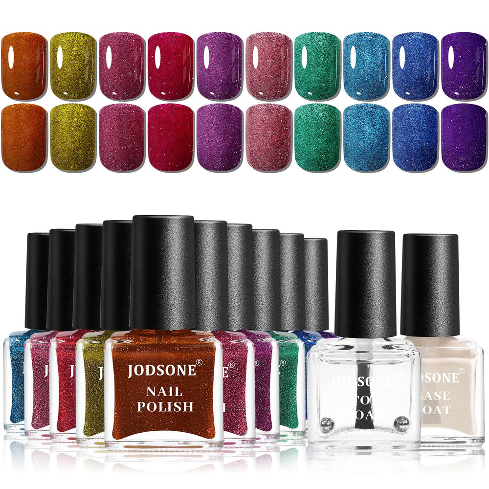 JODSONE Juego de esmaltes de uñas de 12 piezas, combinación de 10 colores, 2 capas base y capa superior, esmalte de uñas de secado rápido para aficionados y principiantes