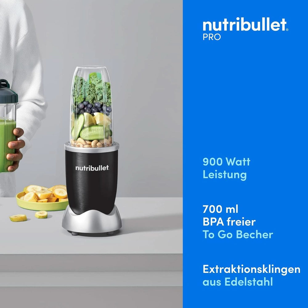 Nutribullet Pro, 900 Watt Leistung, Einfach Und Schnell in Der Anwendung, Kompakt, Leicht Zu Reinigen, Mit 700 Ml Becher, Smoothiemixer, Smoothie Maker, Elektrischer Mixer, NB904B, Schwarz Mama si Copilul Naty Shop