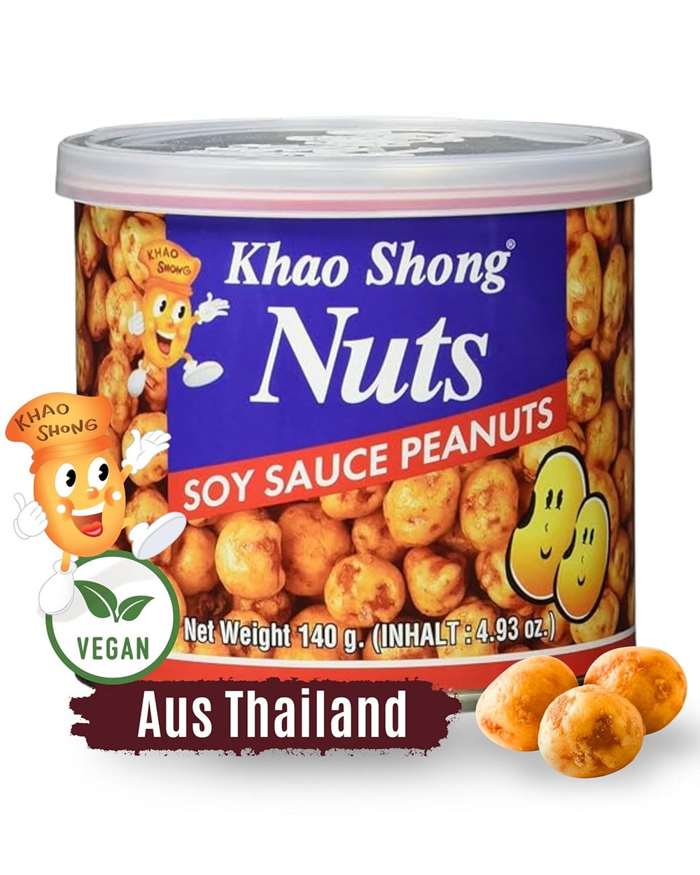 Khao Shong Guisantes verdes fritos con wasabi, guisantes crujientes rebozados picantes, una alternativa baja en grasa a las nueces, picante medio, 1 lata de 140 g | 140 gramos (1 paquete)