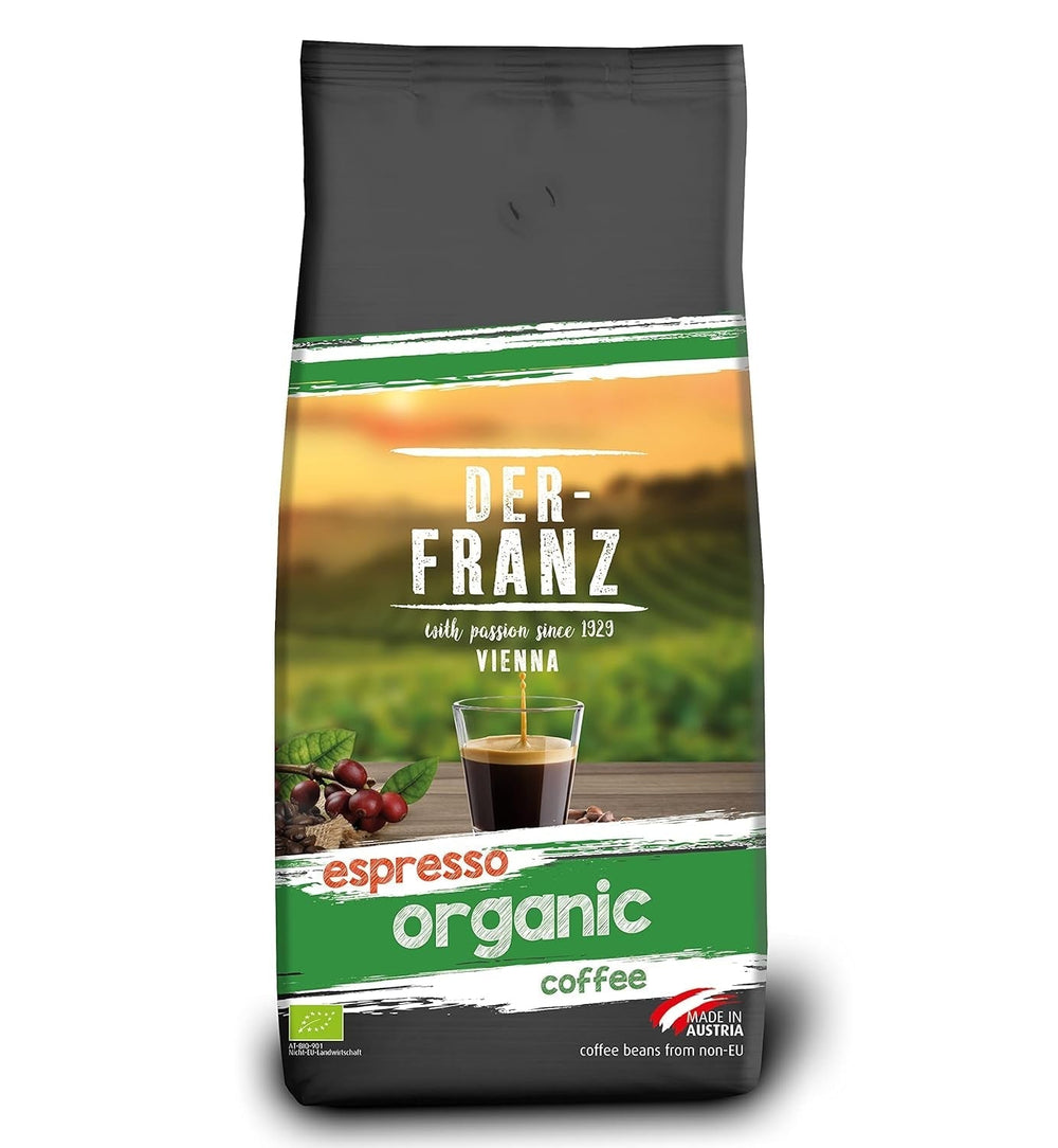 DER-FRANZ Crema de Café, Intensidad 4/5, 100% Arábica, granos de café enteros Café Naty Shop 1 Kg Espresso Bio