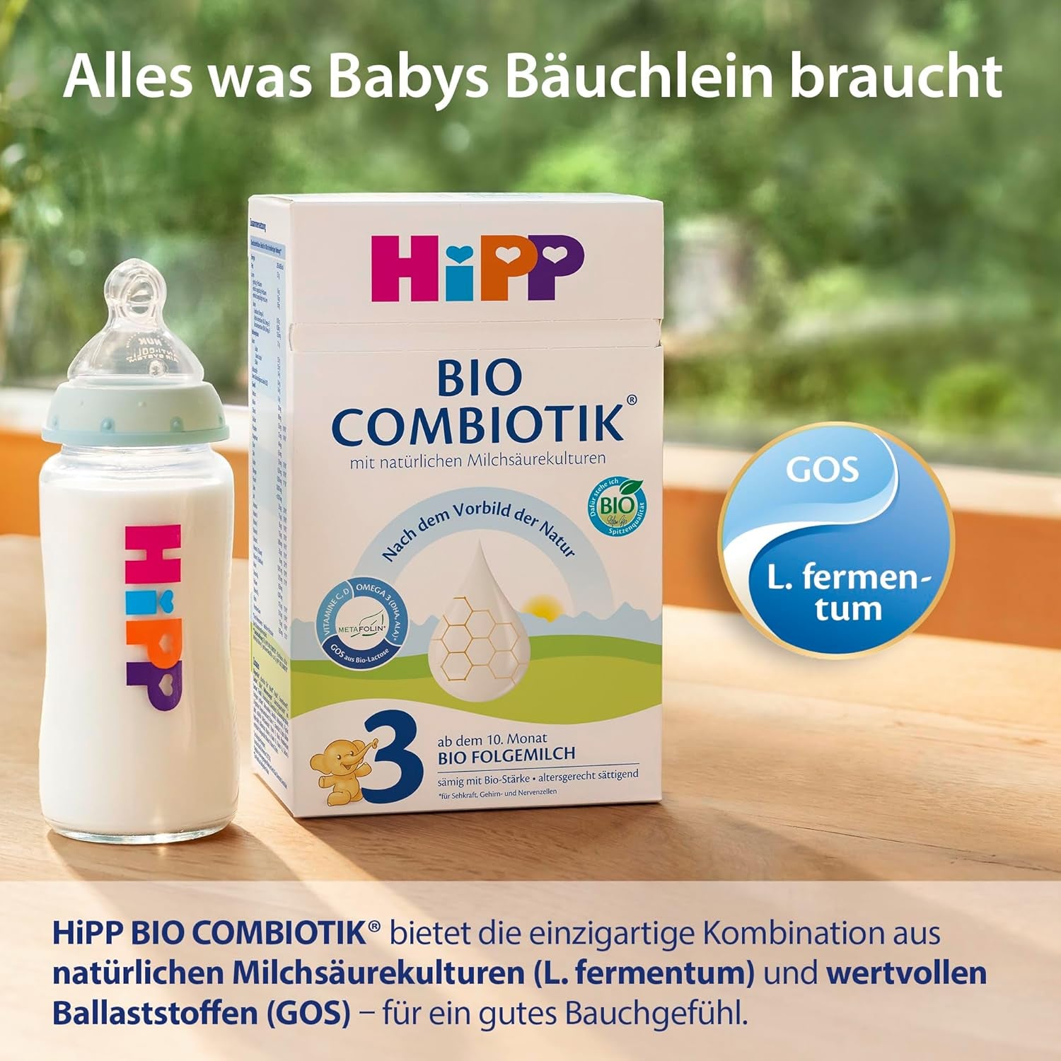 HiPP 3 Organic Combiotik (4 x 600g), leche de continuación a partir de 10 meses, con cultivos naturales de ácido láctico, vitaminas C y D, GOS, Omega-3 (DHA, ALA), de la mejor calidad biológica