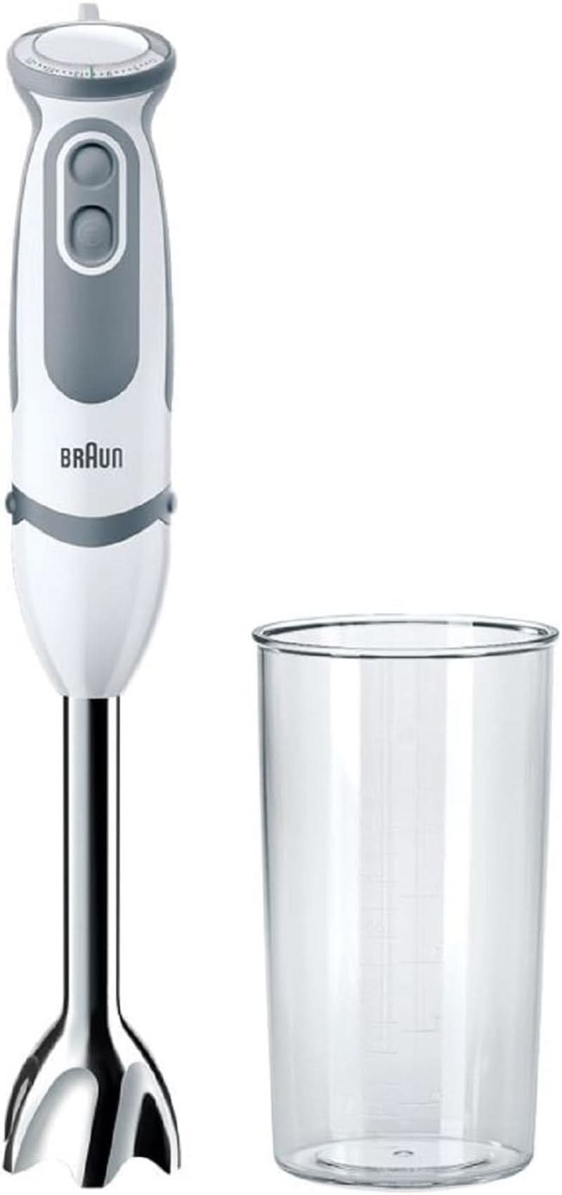 Braun Stabmixer MQ 5200WH - Multiquick 5 Vario Pürierstab Mit Edelstahl Mixfuß, 1000 Watt, Inkl. 600 Ml Mix- & Messbecher, Weiß/Grau Kitchen Naty Shop Versión 2019 – Mix- Messbecher
