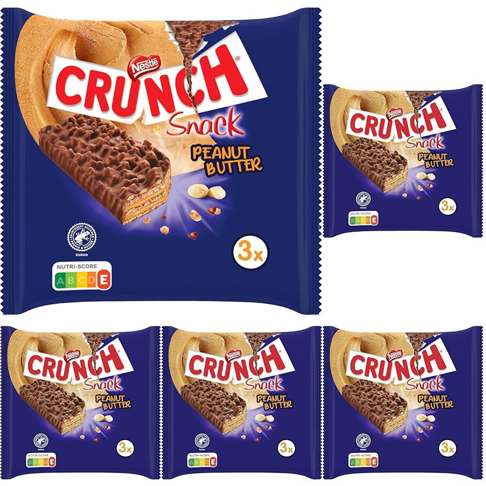 Barras de mantequilla de maní Nestlé Barra de chocolate con cereales y mantequilla de maní crujiente, paquete de 5 (3 x 31 g cada una)