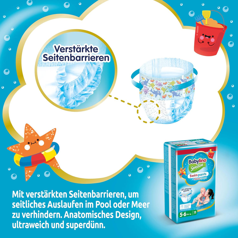 Pañales Sensitive Swim Pants, para mar y piscina, talla 5-6 (más de 14 kg), 84 piezas