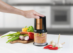 Bestron Elektrischer Multi-Zerkleinerer, Universalzerkleinerer Mit Zwei Schneidemessern & 500Ml Kapazität, Große Pulstaste, 400 Watt, Color: Kupfer Kitchen Naty Shop