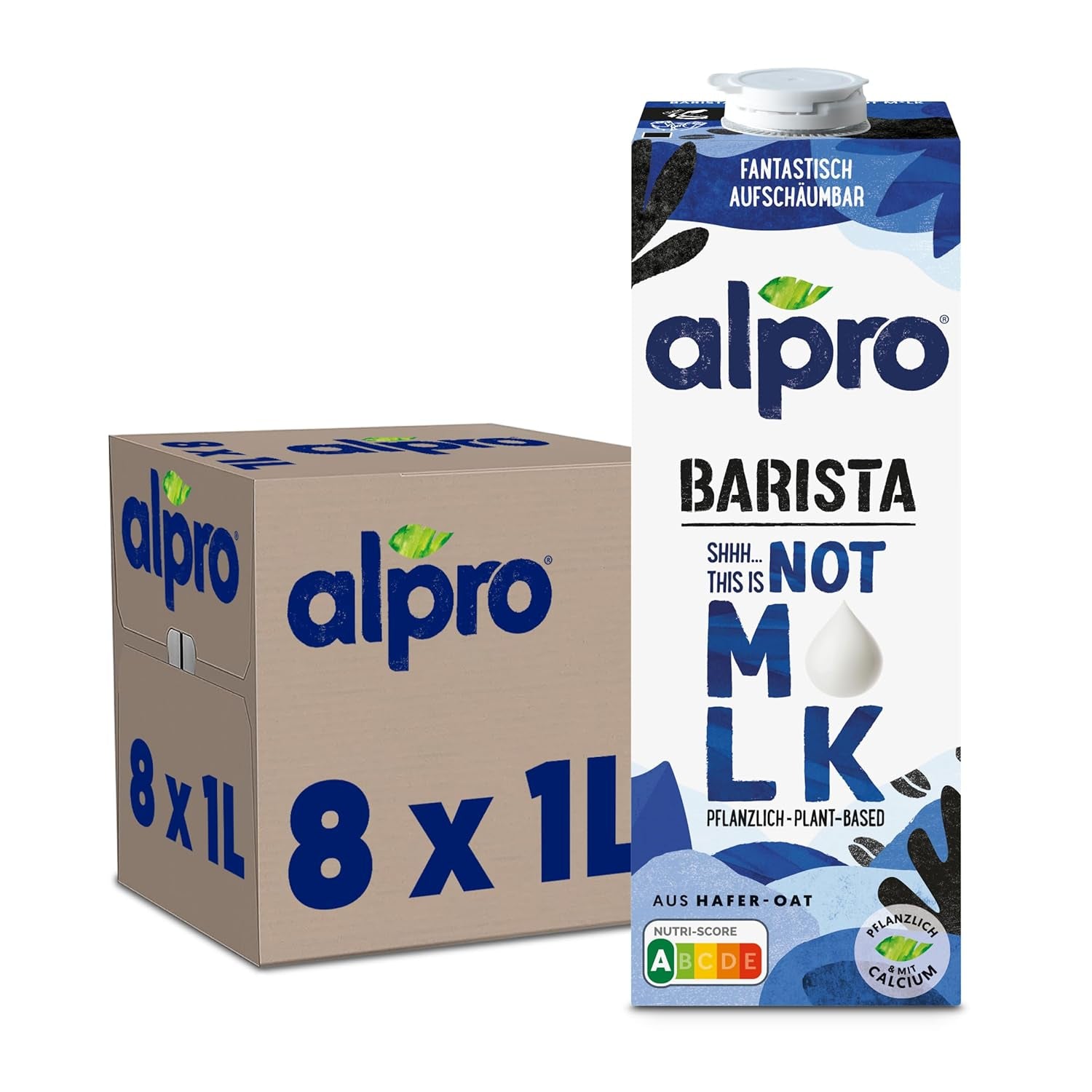 Alpro Barista Haferdrink – Zum Aufschäumen – Vegan und milchfrei – Von Natur aus lactosefrei – Rich an Ballaststoffen, Calcium and Vitaminen – 8 x 1 L – Haltbar
