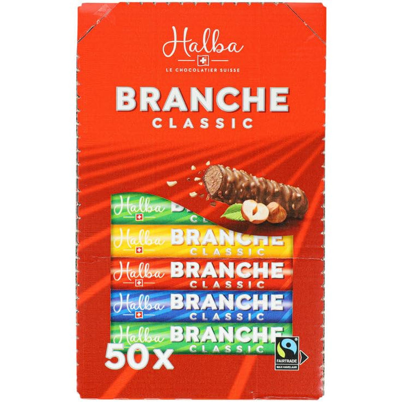 Barras de chocolate con leche Branches, paquete de 50 - Barras de chocolate con leche con relleno de crema de avellanas - Chocolate suizo - Paquete a granel de 50 barras envueltas individualmente (23 g cada una) / 1150 g
