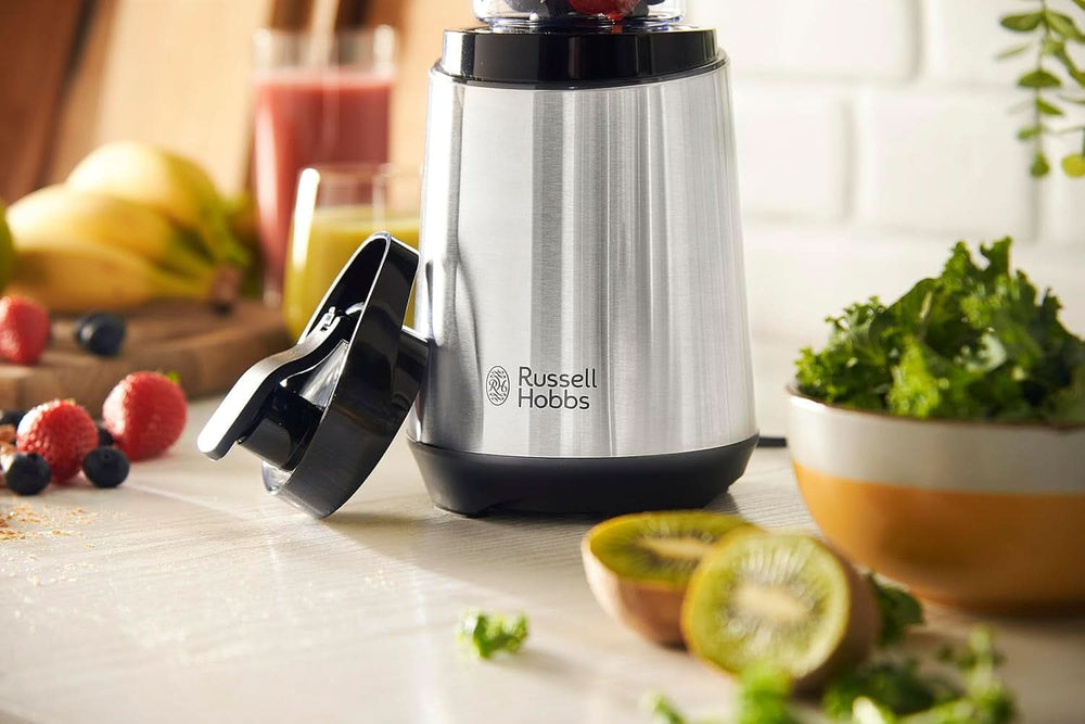 Batidora Russell Hobbs - Batidora con base y batidora para llevar [motor de potencia de 23,500 U/Min] Inkl. 1X Mixbehälter 600Ml (Bpa-Frei, Spülmaschinen- & Bruchfest Inkl. Deckel) Zerkleinerer, Edelstahl, 23472-56 Kitchen Naty Shop
